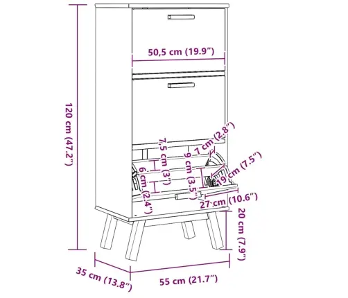Jalatsikapp "Olden", Pruun, 55 X 35 X 120 cm Männipuit