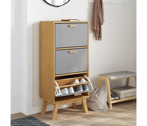 Apavu Plaukts Olden, Pelēks Un Brūns, 55X35X120Cm, Priedes Koks Vidaxl