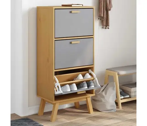 Apavu Plaukts Olden, Pelēks Un Brūns, 55X35X120Cm, Priedes Koks Vidaxl