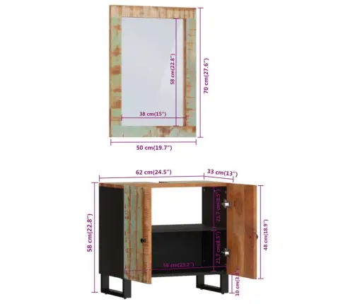 2-Osaline Vannitoamööbli Komplekt, Taastatud Puit