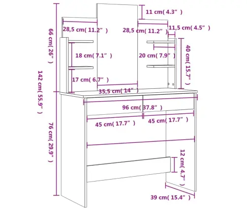 Peegliga Tualettlaud, Sonoma Tamm, 96 X 39 X 142 Cm