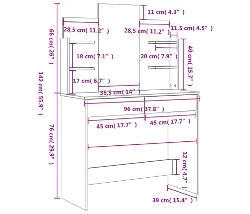 Spoguļgaldiņš, Koka Krāsa, 96X39X142 Cm Vidaxl