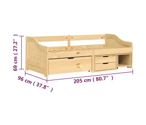 Lova Su 3 Stalčiais Irun, 90X200cm Pušies Masyvas