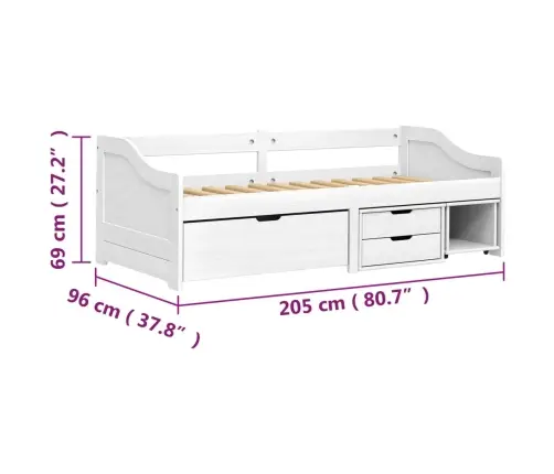 Dienas Gulta Irun, 3 Atvilktnes, 90X200 Cm, Priedes Masīvkoks Vidaxl