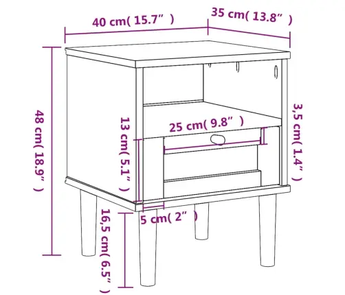 Naktsskapītis Senja, Balts, 40X35X48 Cm, Priedes Masīvkoks Vidaxl