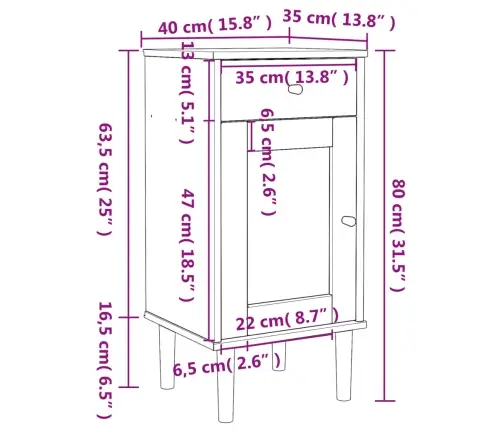 Naktsskapītis Senja, Balts, 40X35X80 Cm, Priedes Masīvkoks Vidaxl