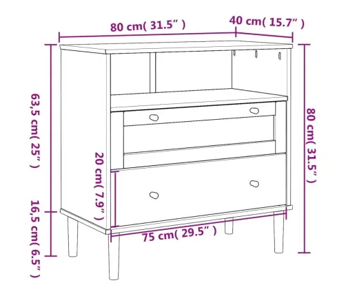 Šoninė Spintelė Senja, Balta, 80X40X80cm Pušies Masyvas