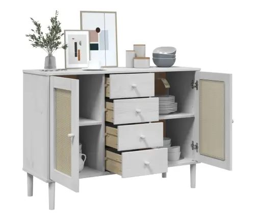 Kumode Senja, Balta, 112X40X80 Cm, Priedes Masīvkoks Vidaxl