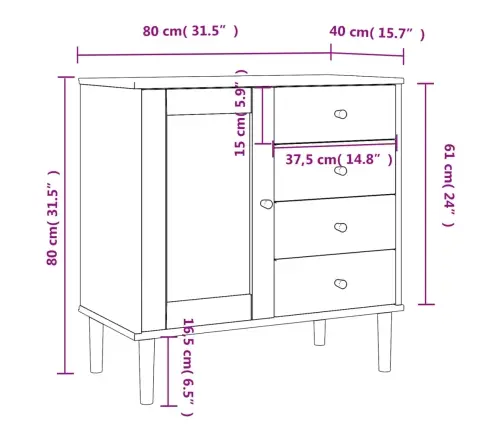 Šoninė Spintelė Senja, Balta, 80X40X80cm Pušies Masyvas