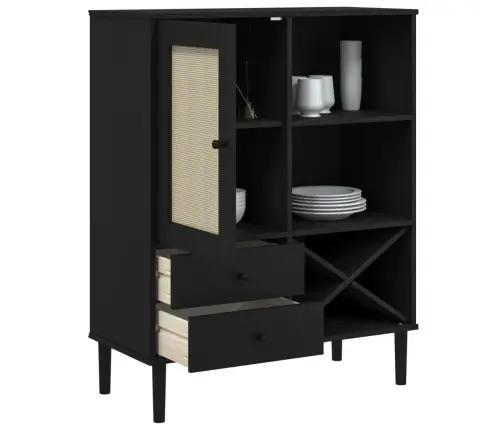 Kumode Senja, Melna, 90X40X112 Cm, Priedes Masīvkoks Vidaxl