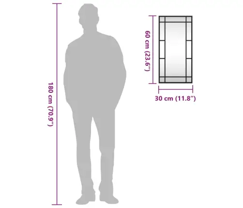 Sienas Spogulis, Melns, 30X60 Cm, Taisnstūra, Dzelzs Vidaxl