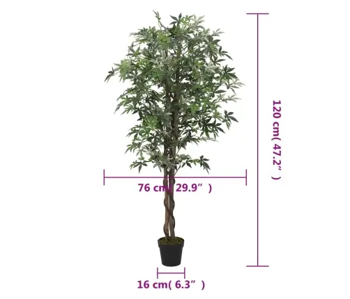 Mākslīgā Kļava, 336 Lapas, 120 Cm, Zaļa Vidaxl