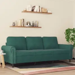 Trivietė Sofa, Tamsiai Žalios Spalvos, 180cm Aksomas