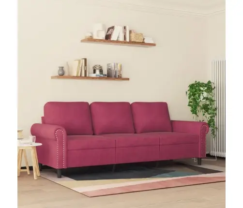 Trivietė Sofa, Raudonojo Vyno Spalvos, 180cm Aksomas
