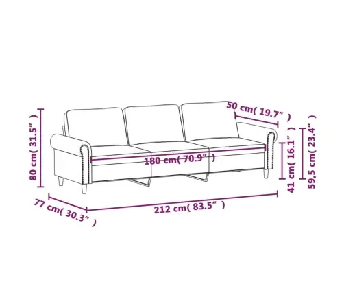 Trivietė Sofa, Geltonos Spalvos, 180cm Aksomas