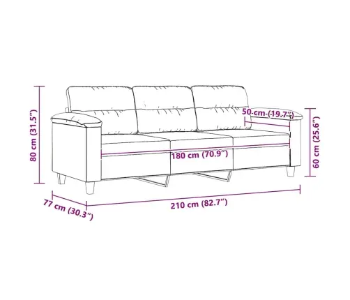 Trivietė Sofa, Šviesiai Pilka, 180cm Mikropluošto Audinys