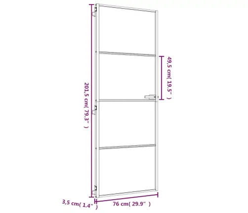 Iekšdurvis, 76X201,5 Cm, Zelta Krāsā, Rūdīts Stikls, Alumīnijs Vidaxl