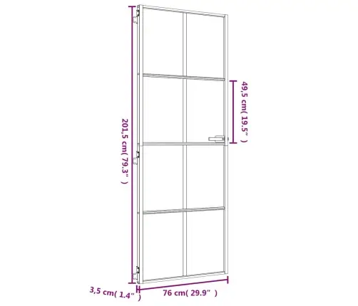 Iekšdurvis, 76X201,5 Cm, Zelta Krāsā, Rūdīts Stikls, Alumīnijs Vidaxl