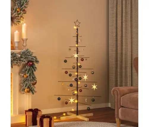 Metalinė Kalėdų Eglutė Su Mediniu Pagrindu, Juoda, 150 Cm