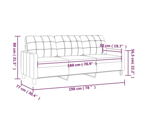Trivietė Sofa, Juodos Spalvos, 180cm Dirbtinė Oda