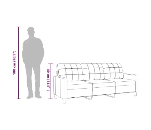 Trivietė Sofa, Juodos Spalvos, 180cm Dirbtinė Oda