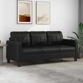 Trivietė Sofa, Juodos Spalvos, 180cm Dirbtinė Oda