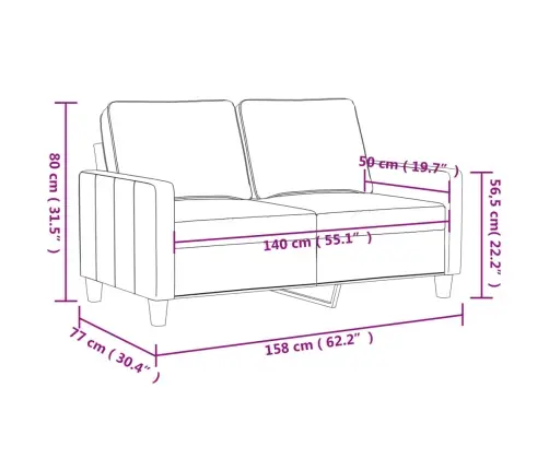 Dvivietė Sofa, Juodos Spalvos, 140cm Aksomas