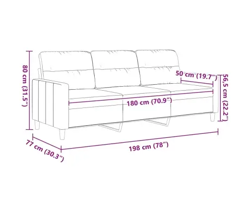 Trivietė Sofa, Juodos Spalvos, 180cm Audinys