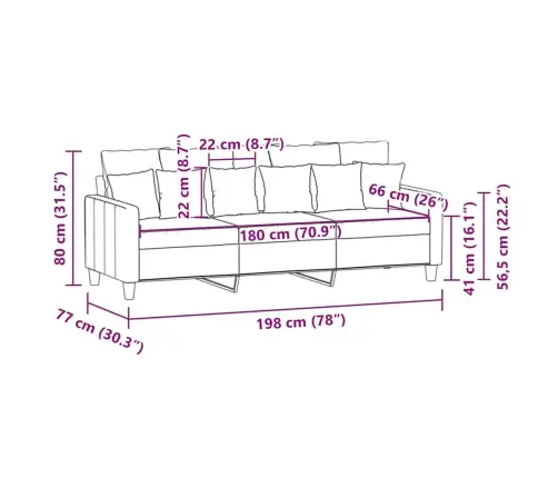 Trīsvietīgs Dīvāns, Tumši Pelēks Audums, 180 Cm Vidaxl