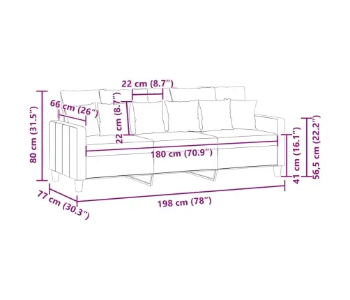 Trivietė Sofa, Tamsiai Pilkos Spalvos, 180cm Audinys