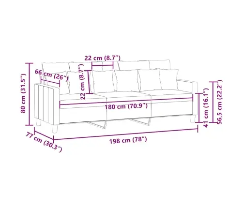 Kolmekohaline Diivan, Kreemjasvalge, 180 Cm Kangas