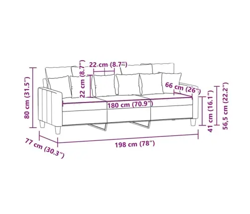 Trivietė Sofa, Juodos Spalvos, 180cm Audinys