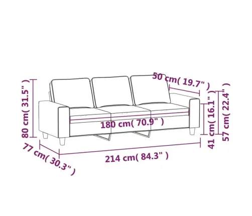 Trivietė Sofa, Juodos Spalvos, 180cm Audinys