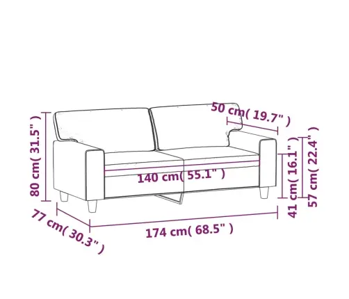 Dvivietė Sofa, Pilkos Spalvos, 140cm Dirbtinė Oda