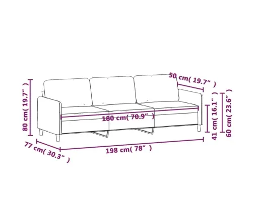 Trivietė Sofa, Rožinės Spalvos, 180cm Aksomas