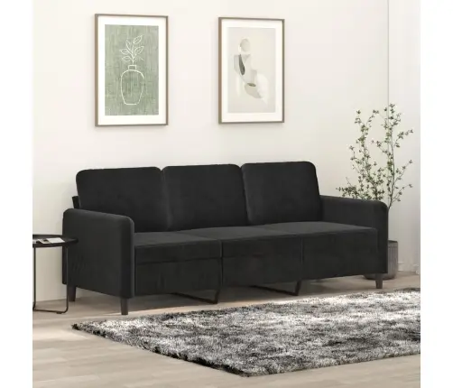Trivietė Sofa, Juodos Spalvos, 180cm Aksomas