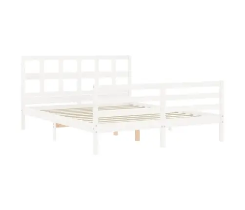 Gultas Rāmis Ar Galvgali, 160X200 Cm, Masīvkoks, Balts Vidaxl