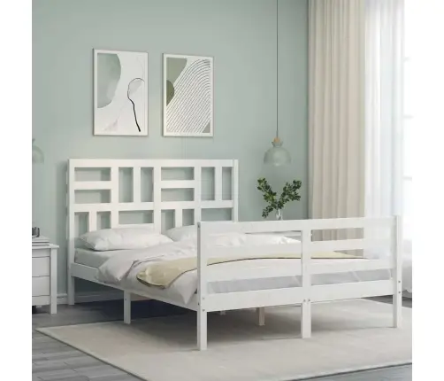 Gultas Rāmis Ar Galvgali, 140X190 Cm, Masīvkoks, Balts Vidaxl