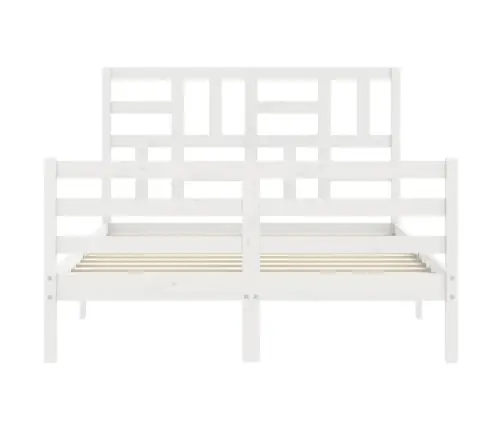 Gultas Rāmis Ar Galvgali, 140X190 Cm, Masīvkoks, Balts Vidaxl