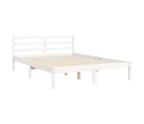 Gultas Rāmis Ar Galvgali, 140X190 Cm, Masīvkoks, Balts Vidaxl