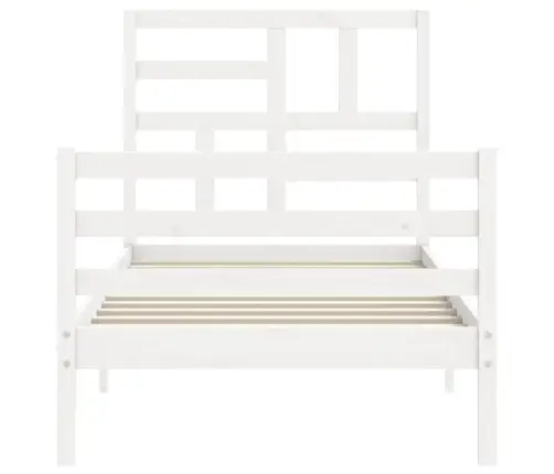 Voodiraam Peatsiga, Valge, 90 X 200 cm Täispuit