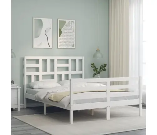 Voodiraam Peatsiga, Valge, 120 X 200 cm Täispuit