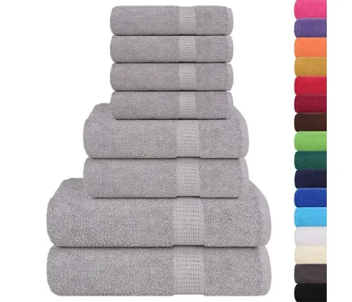 Dvieļu Komplekts, 8 Gab., Pelēks, 360 Gsm, 100% Kokvilna Vidaxl