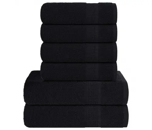 6-Osaline Rätikute Komplekt, Must, 360 Gsm 100% Puuvill