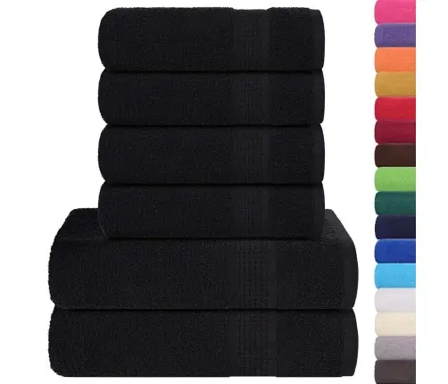 6-Osaline Rätikute Komplekt, Must, 360 Gsm 100% Puuvill