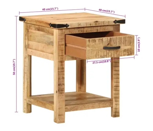 Naktsskapītis, 40X40X50 Cm, Mango Masīvkoks Vidaxl