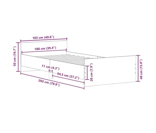 Lovos Rėmas, Pilkos Ąžuolo Spalvos, 100X200cm Apdirbta Mediena