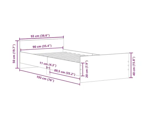 Gultas Rāmis, Pelēka Ozolkoka, 90X190 Cm, Inženierijas Koks Vidaxl