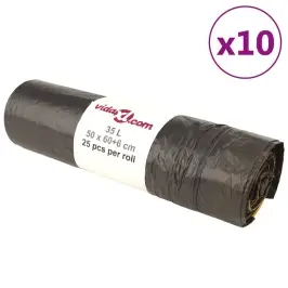 Pingutusnööridega Prügikotid 250 Tk, Must, 35 L