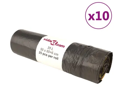 Pingutusnööridega Prügikotid 250 Tk, Must, 35 L